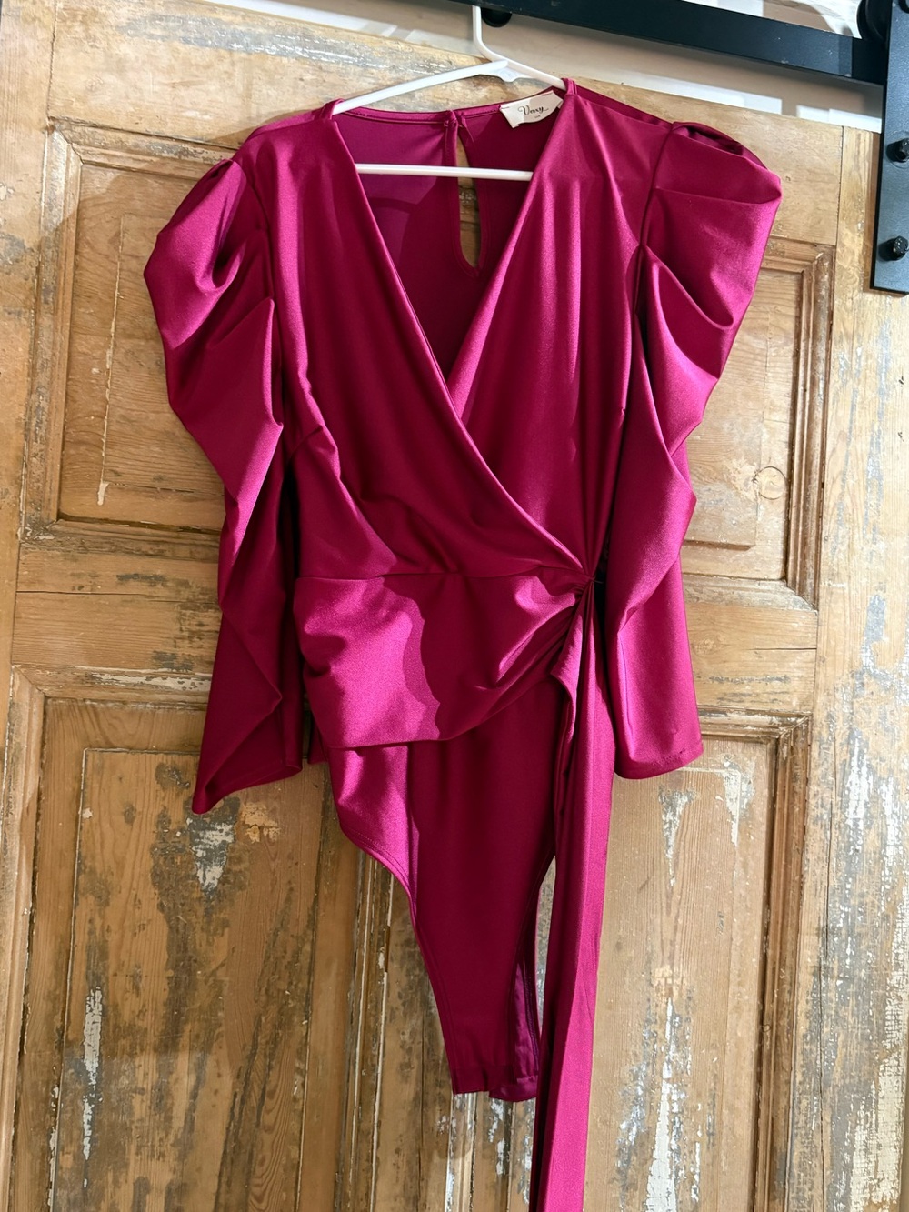 Women’s Magenta Wrap Bodysuit Dress with Draped Sleeves